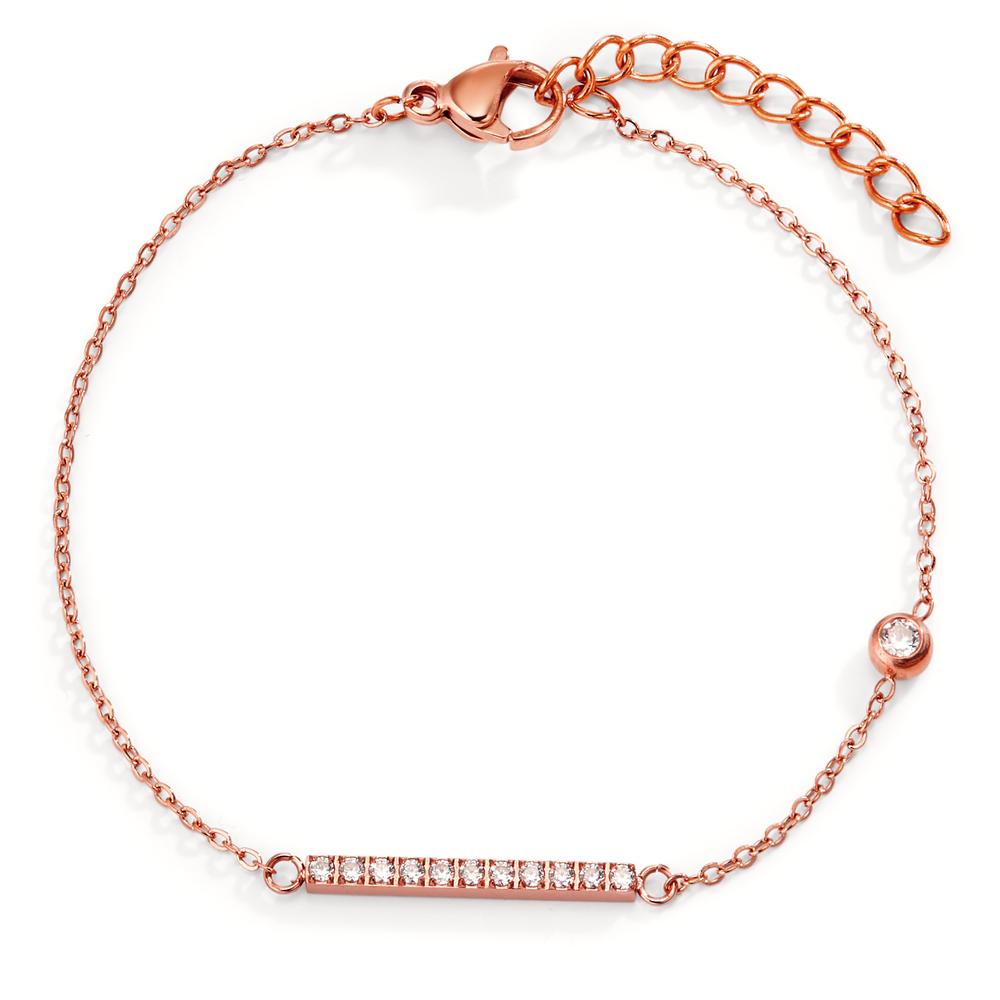 Bracelet Acier inoxydable Zircone 12 Pierres rosé PVD 16-19 cm