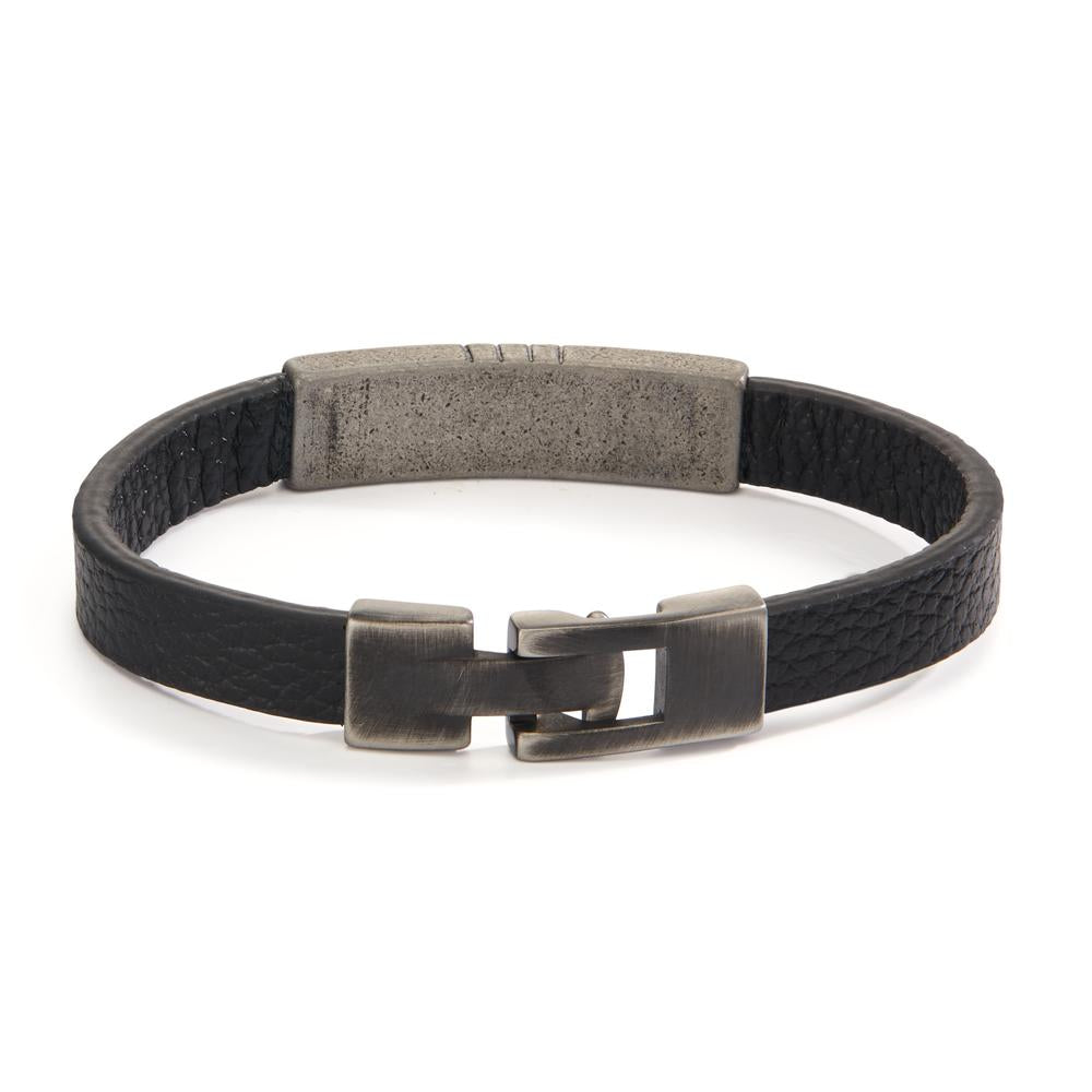 Armband Leder, Edelstahl, Carbon schwarz IP beschichtet