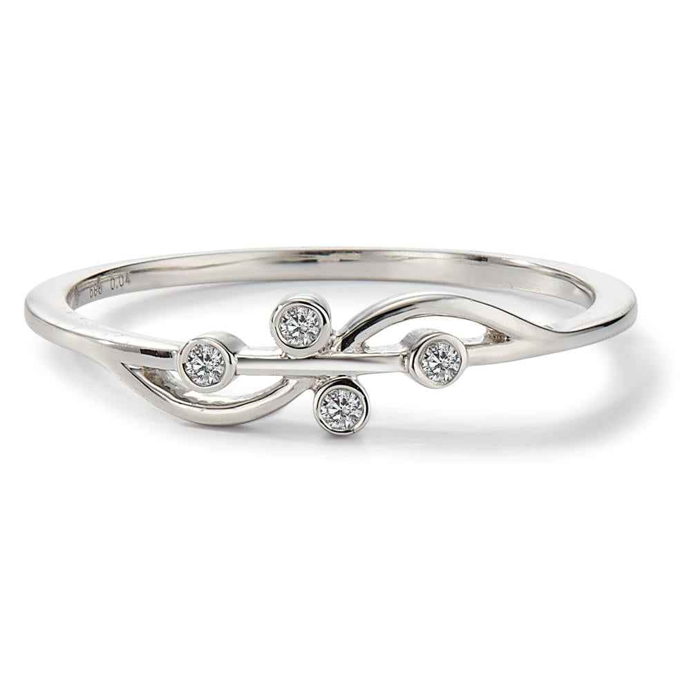 Ring 585/14 krt witgoud Diamant 0.04 ct, 4 Steen, w-si