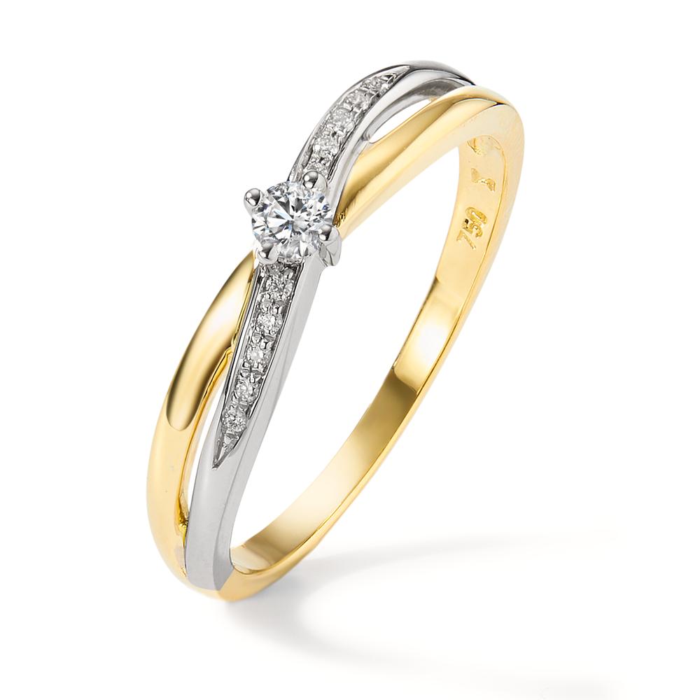 Bague Or blanc 18K, Or jaune 18K Diamant 0.10 ct, 11 Pierres, w-si