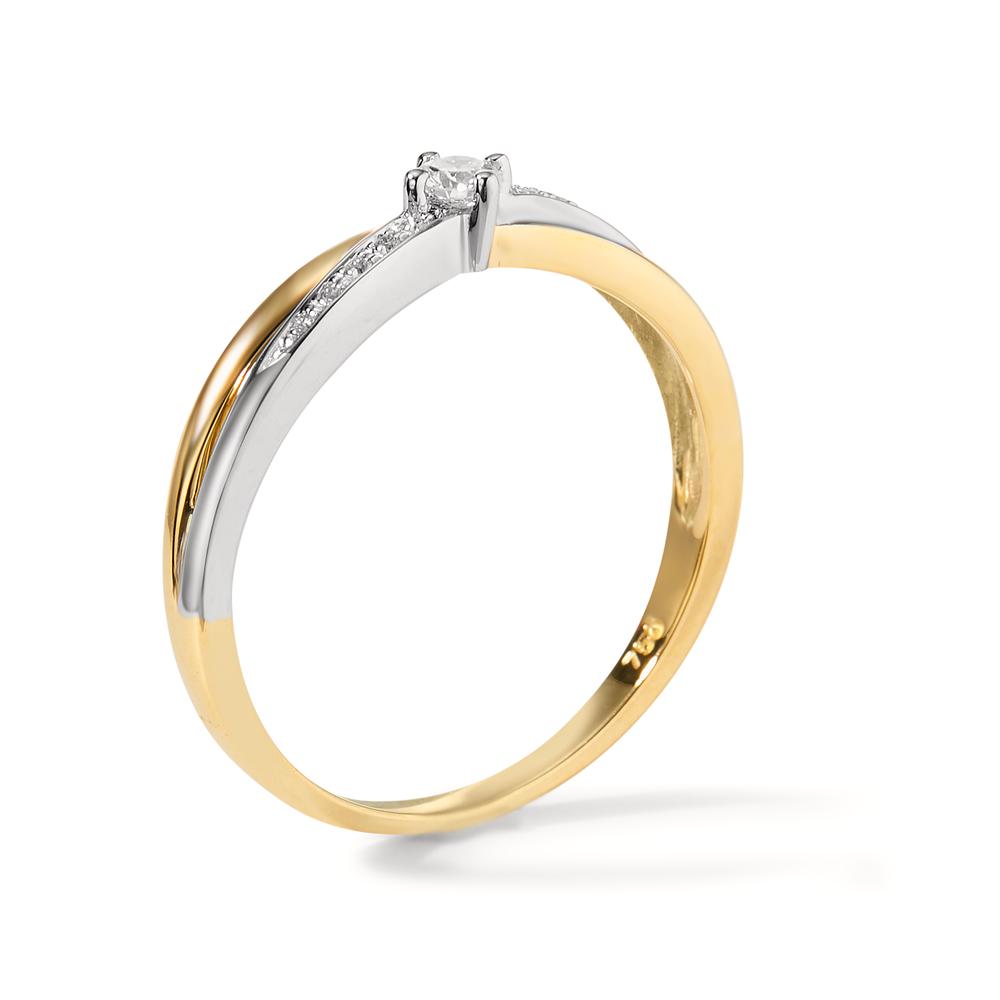 Fingerring 750/18 K Weissgold, 750/18 K Gelbgold Diamant 0.10 ct, 11 Steine, w-si