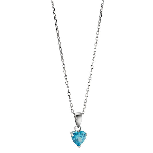 Chaînette avec pendentif Argent [synth. Aquamarin] Rhodié Coeur 42-45 cm Ø6.5 mm