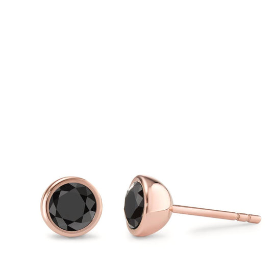 Clous d'oreilles Acier inoxydable Zircone noir, 2 Pierres rosé PVD Ø7 mm