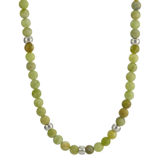 Halskette ERA aus natürlichen Jade Perlen mit Edelstahl, Ø6.5 mm