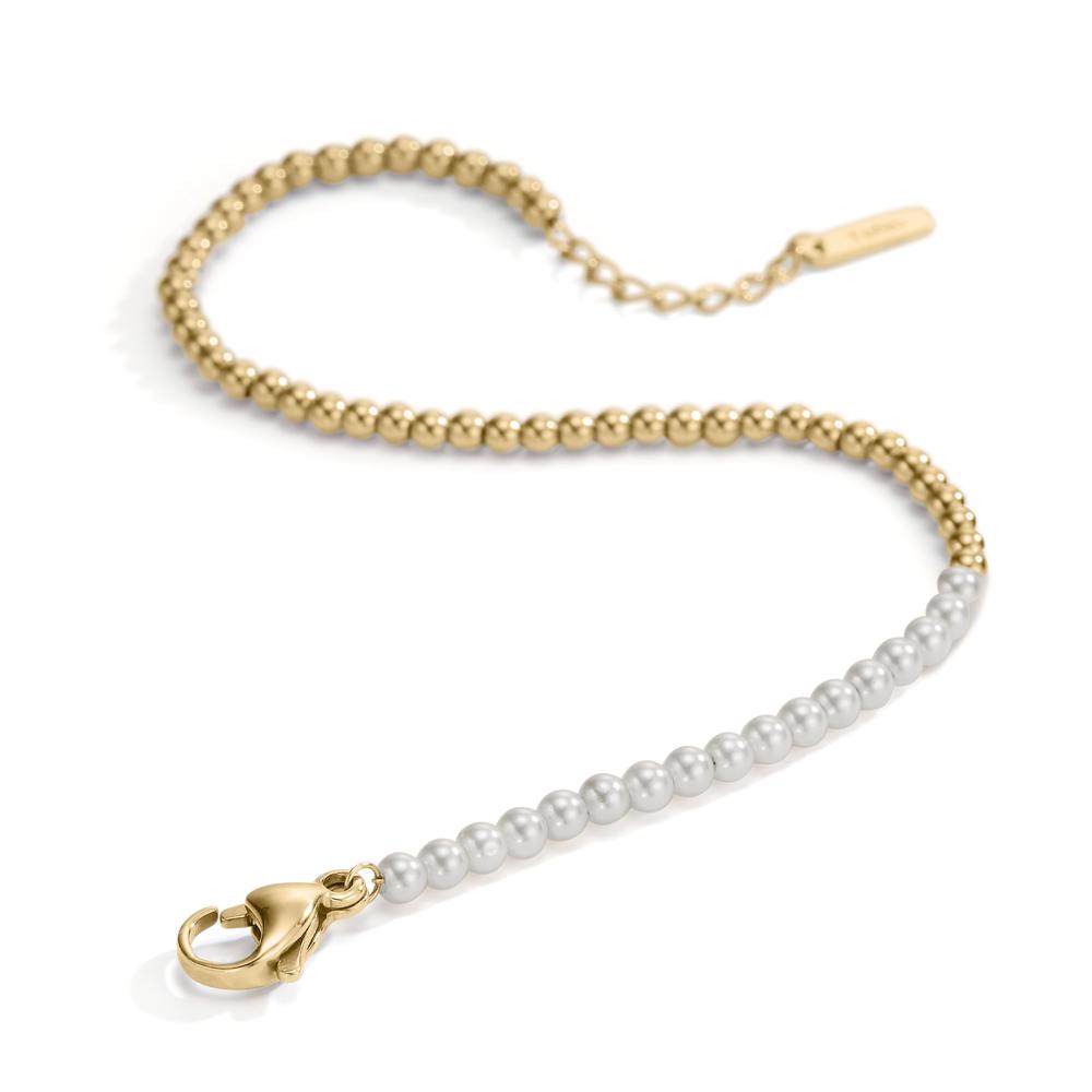 Armband Miyako Gold aus Edelstahl mit weissen Muschelperlen, 17,5- 19,5cm verstellbar Ø3mm