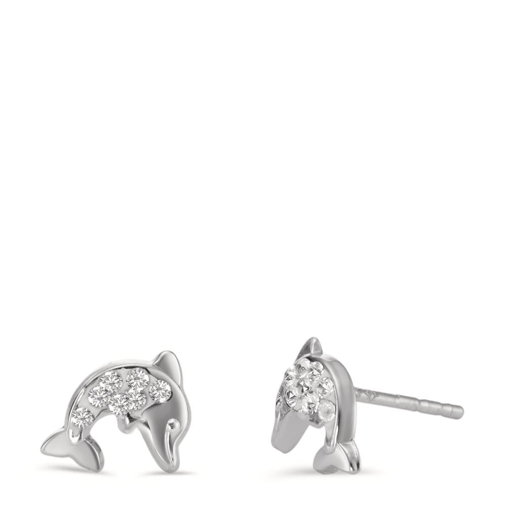 Clous d'oreilles Or blanc 14K Cristal 14 Pierres Dauphin Ø6 mm