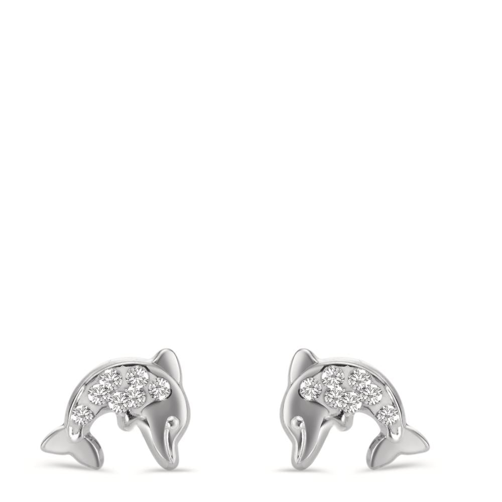 Clous d'oreilles Or blanc 14K Cristal 14 Pierres Dauphin Ø6 mm