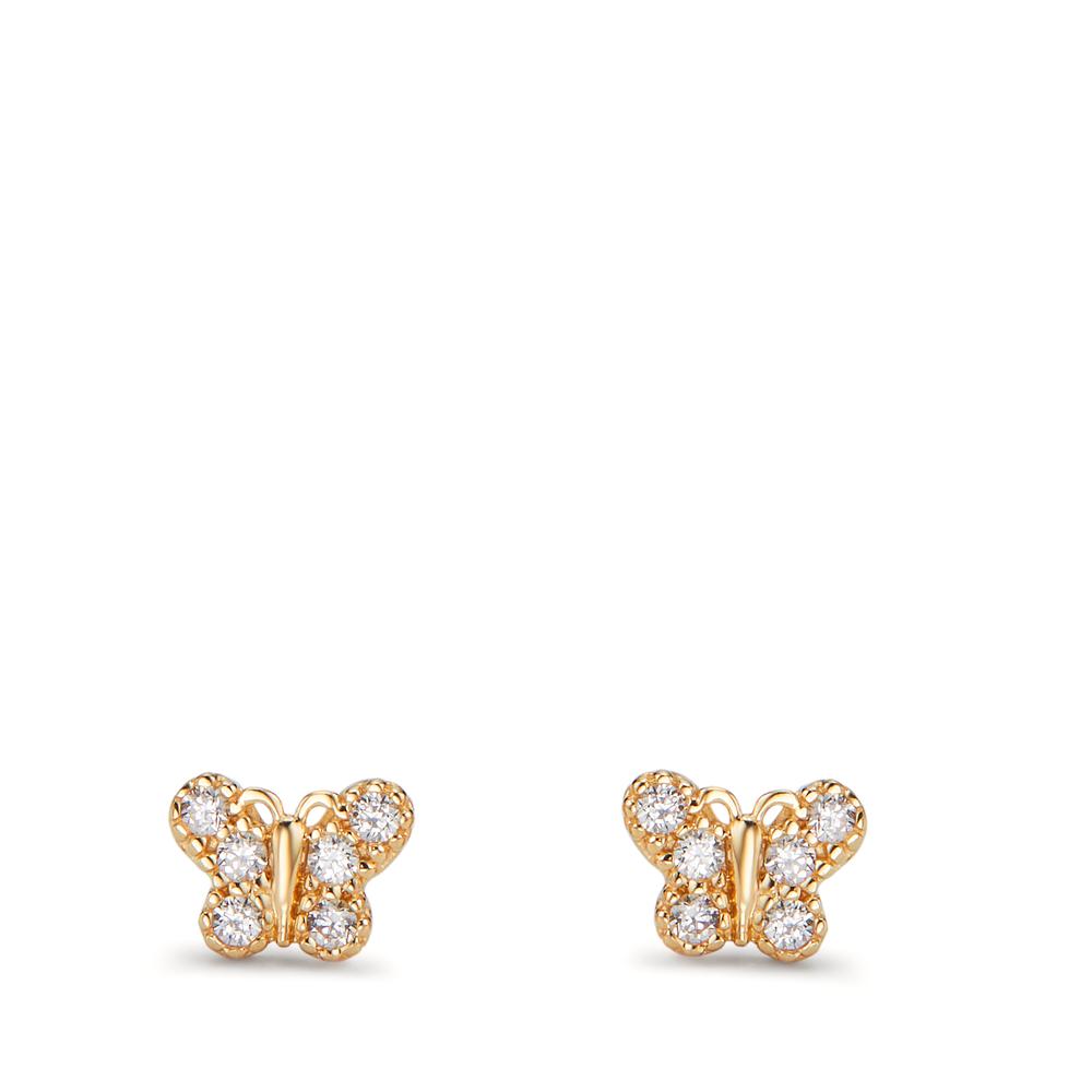 Clous d'oreilles Or jaune 14K Zircone 12 Pierres Papillon Ø5 mm