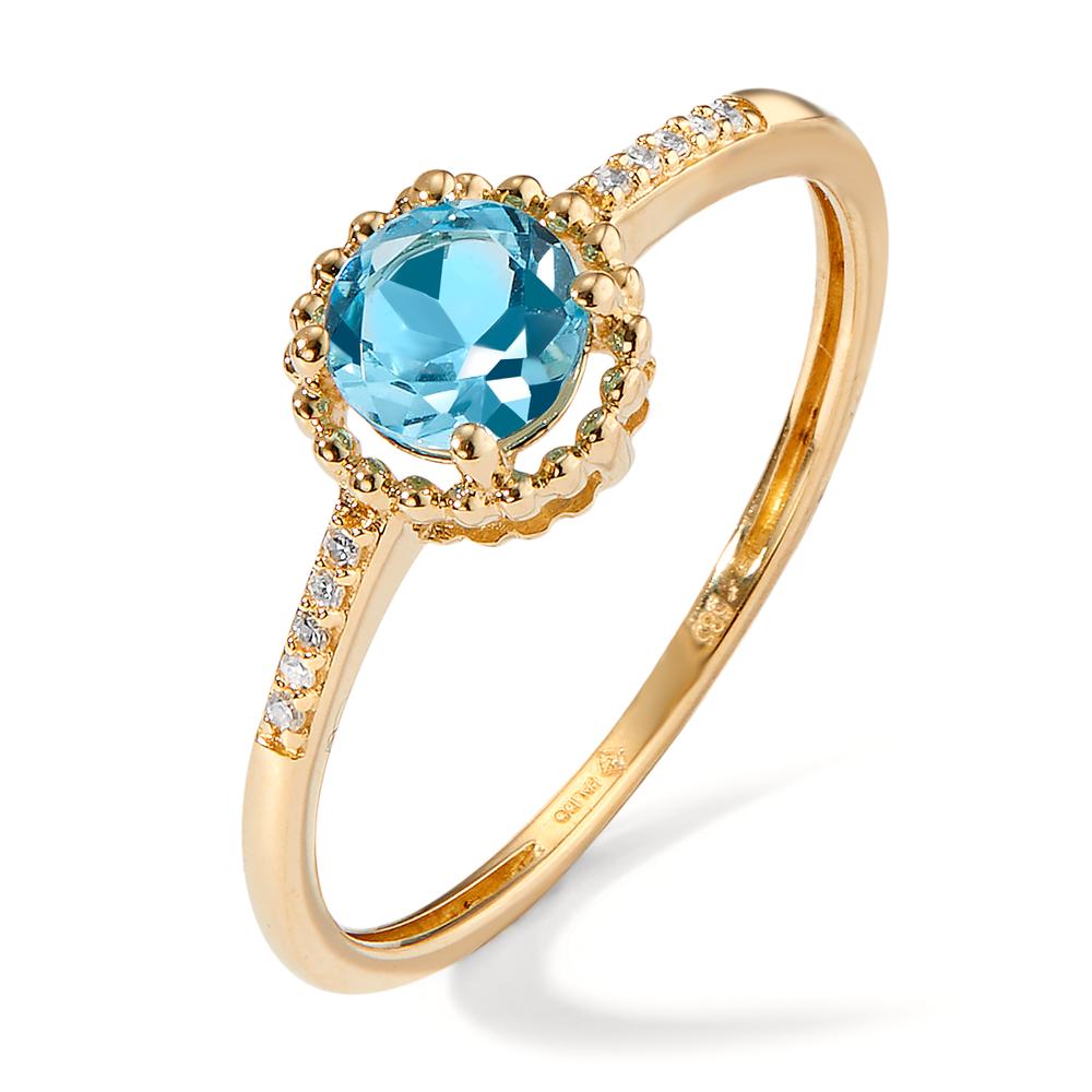 Bague Or jaune 14K Topaze bleu, 11 Pierres