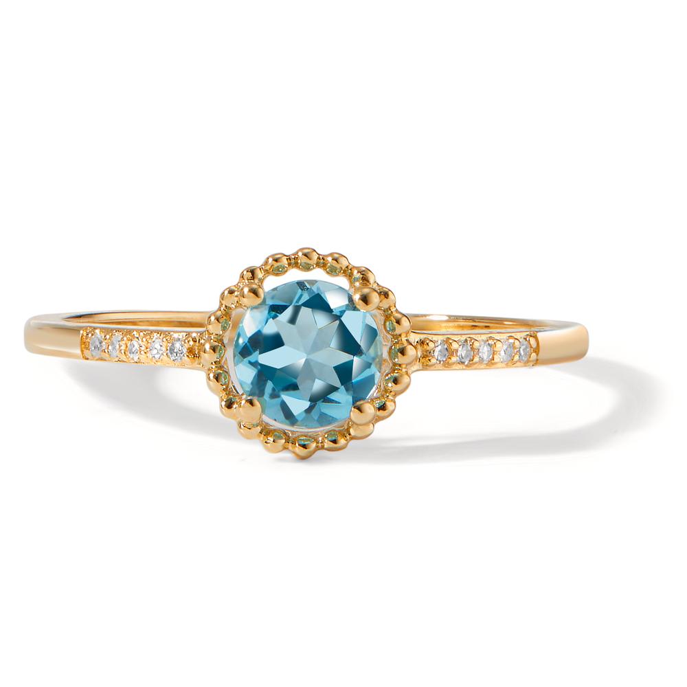 Ring 585/14 krt geel goud Topaas blauw, 11 Steen