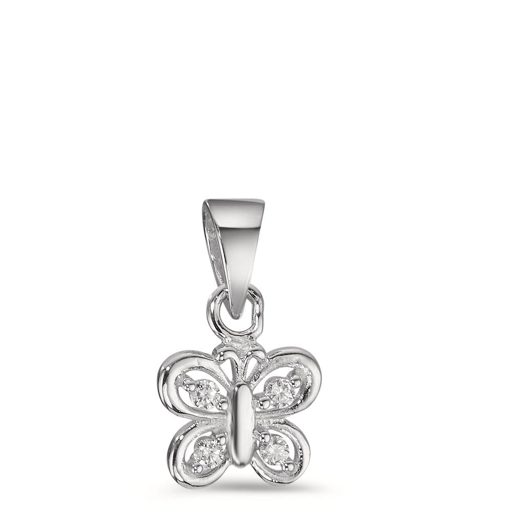 Pendentif Argent Zircone 4 Pierres Rhodié Papillon Ø7.5 mm