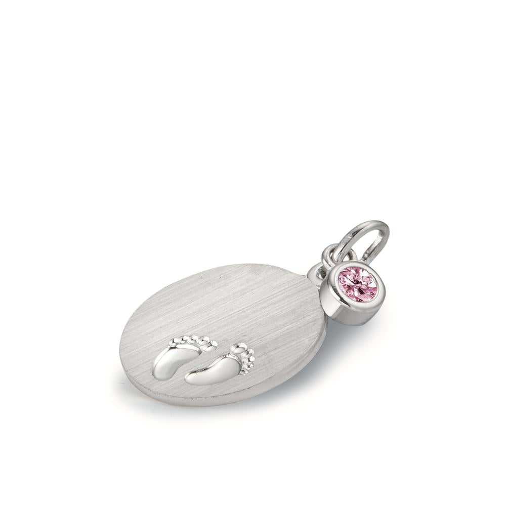 Pendentif avec gravure Argent Zircone rose Rhodié Pieds Ø12 mm