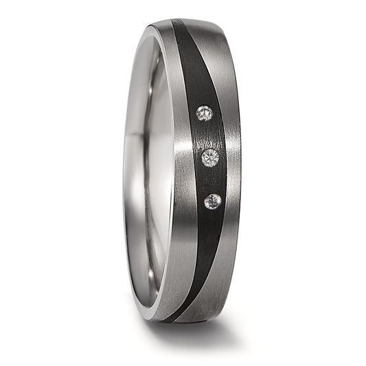 Partnerring Titan, Carbon Diamant 0.03 ct, 3 Steine, w-si