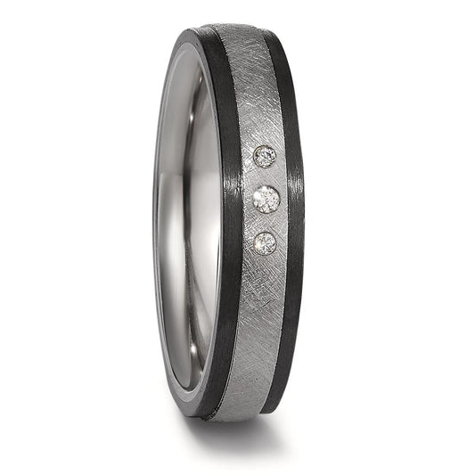 Partnerring Titanium, Carbon Diamant 0.05 ct, 3 Steen, w-si