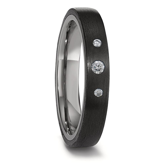 Partnerring Titanium, Carbon Diamant 0.09 ct, 3 Steen, w-si