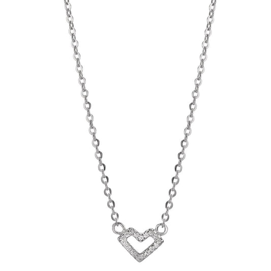 Collier Argent Zircone Rhodié Coeur 42-45 cm