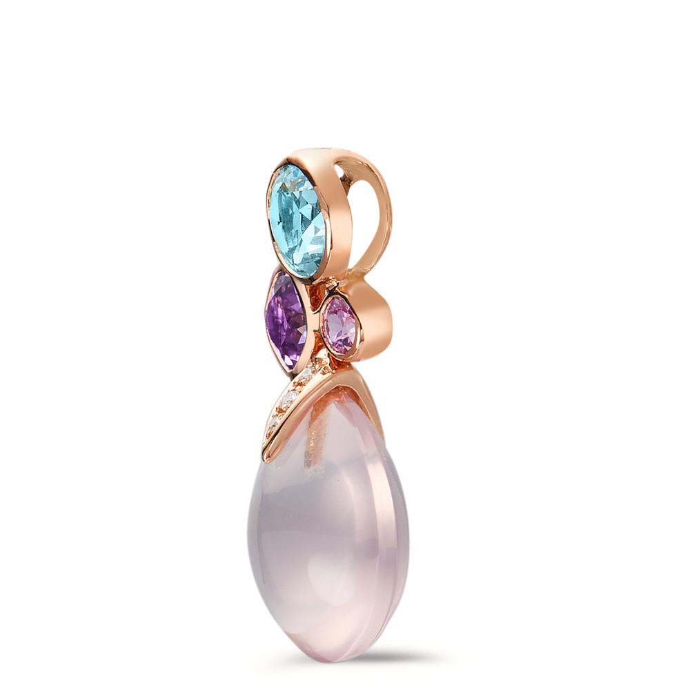 Anhänger 750/18 K Rotgold Rosenquarz, Saphir pink, Amethyst, Topas blau, Diamant 0.02 ct, 3 Steine, w-si