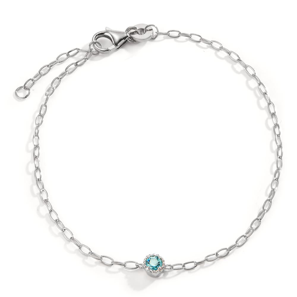 Bracelet Argent Zircone aqua Rhodié 16-18 cm