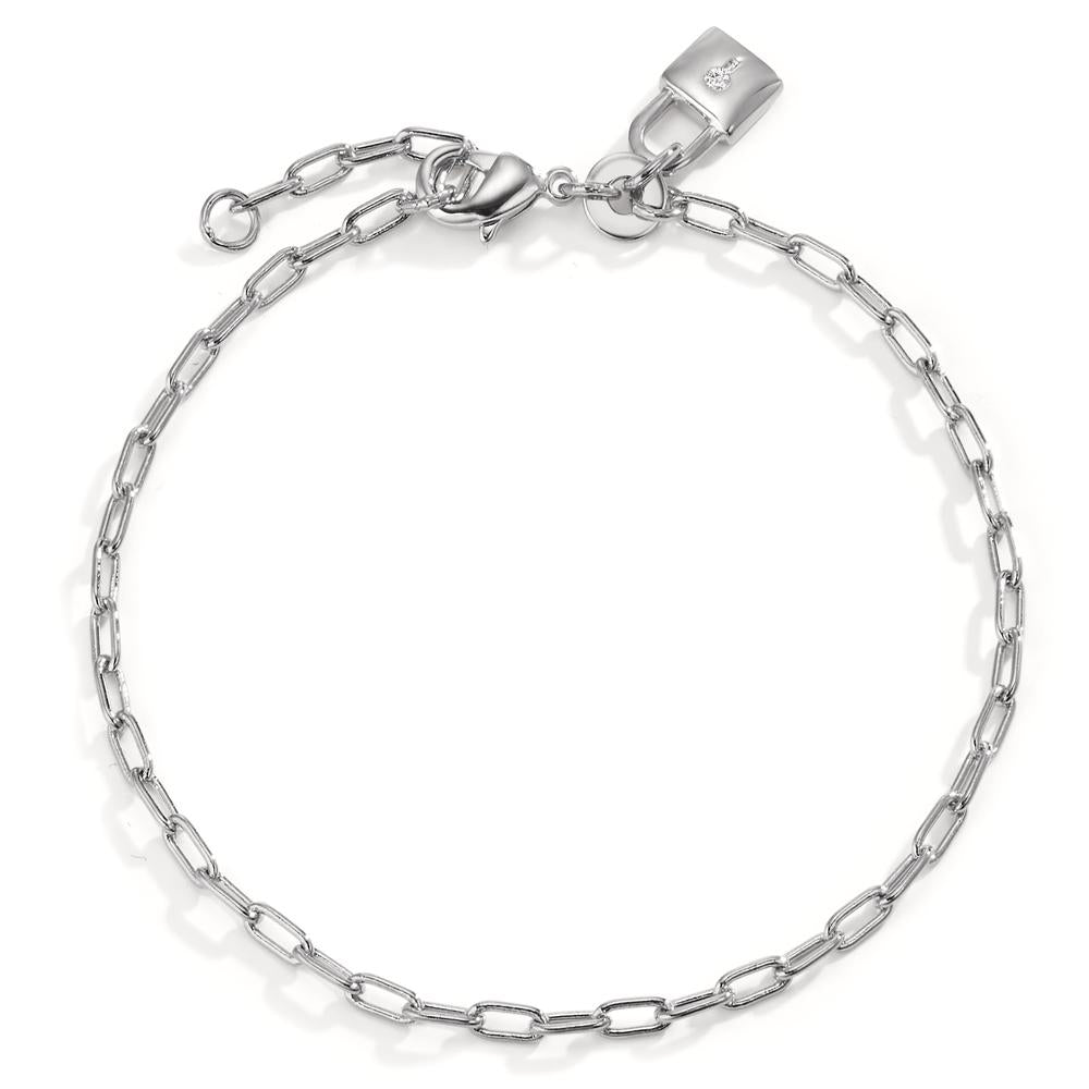 Bracelet Argent Zircone Rhodié Serrure 16.5-18.5 cm