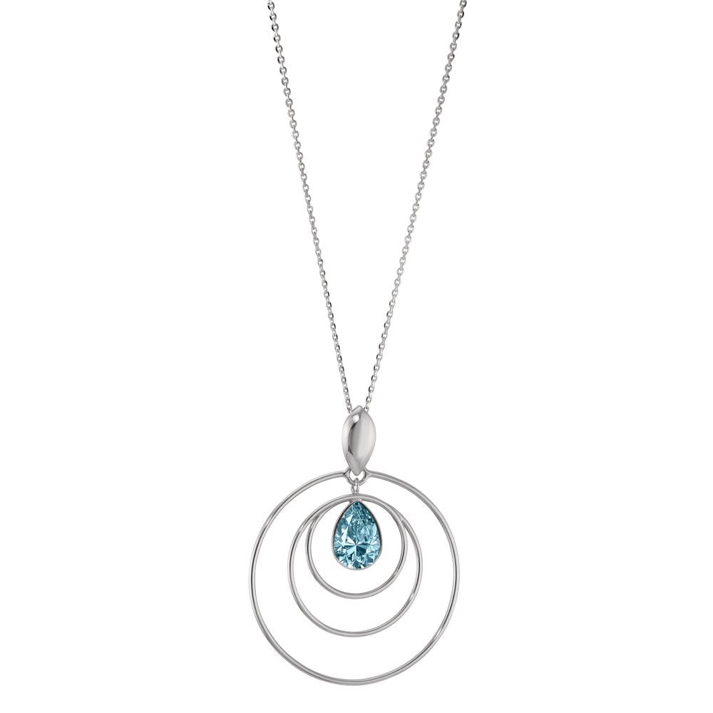 Chaînette avec pendentif Argent Zircone aqua, 2 Pierres Rhodié 43-47 cm Ø30 mm