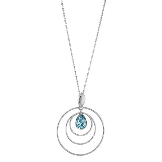 Chaînette avec pendentif Argent Zircone aqua, 2 Pierres Rhodié 43-47 cm Ø30 mm