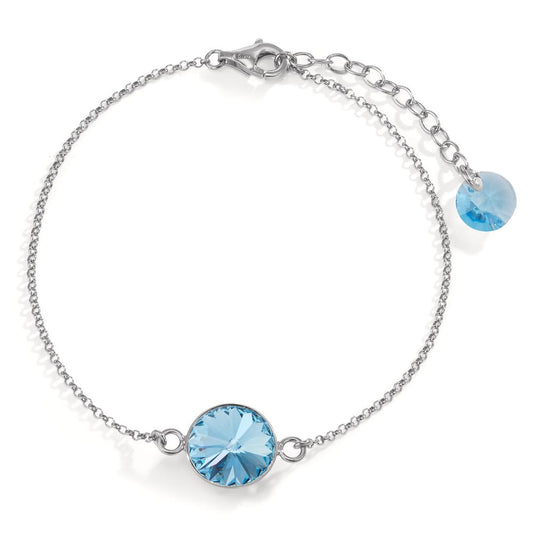 Armband Silber Zirkonia aqua, 2 Steine rhodiniert verstellbar Ø11 mm