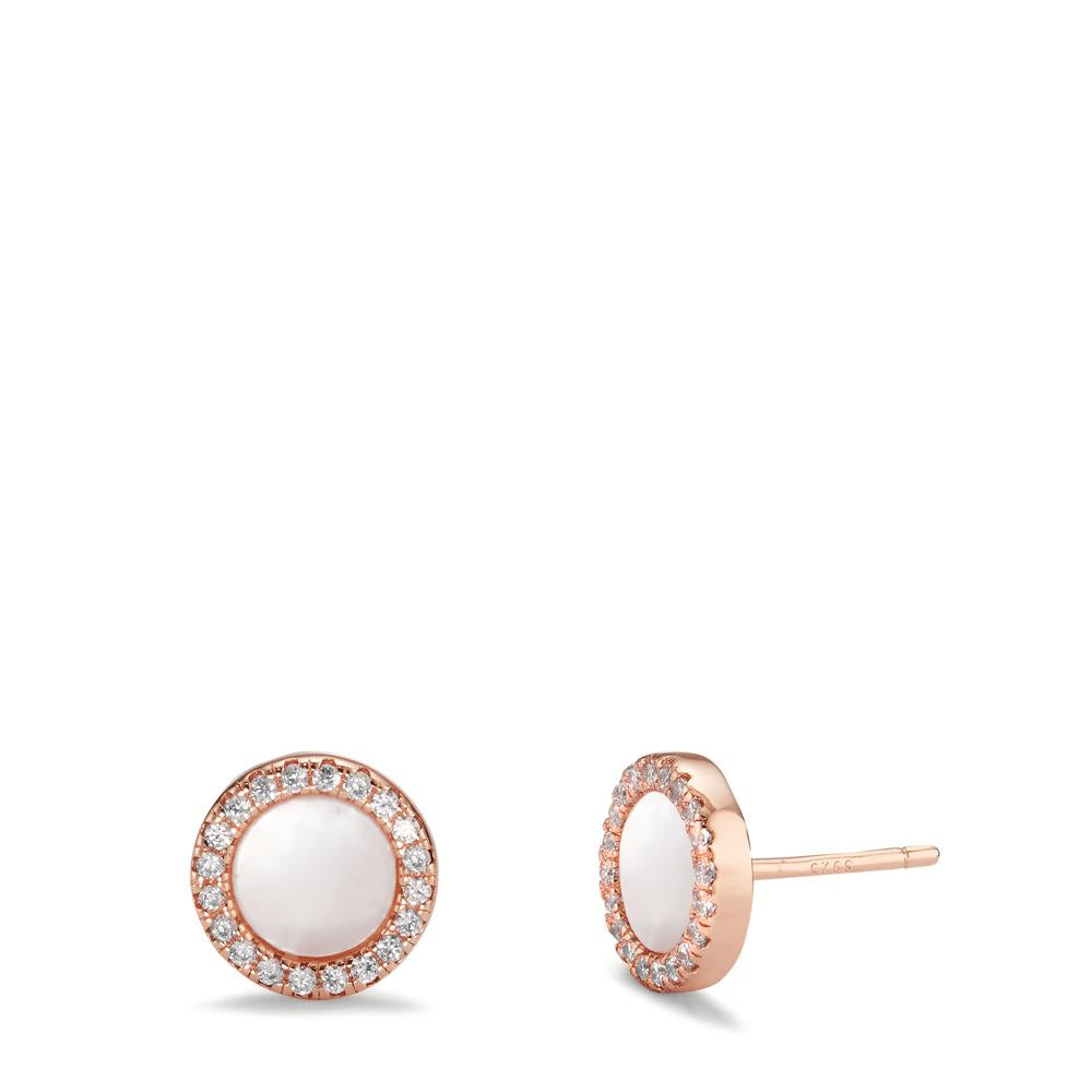 Clous d'oreilles Argent Zircone rosé Plaqué or nacre Ø9.5 mm