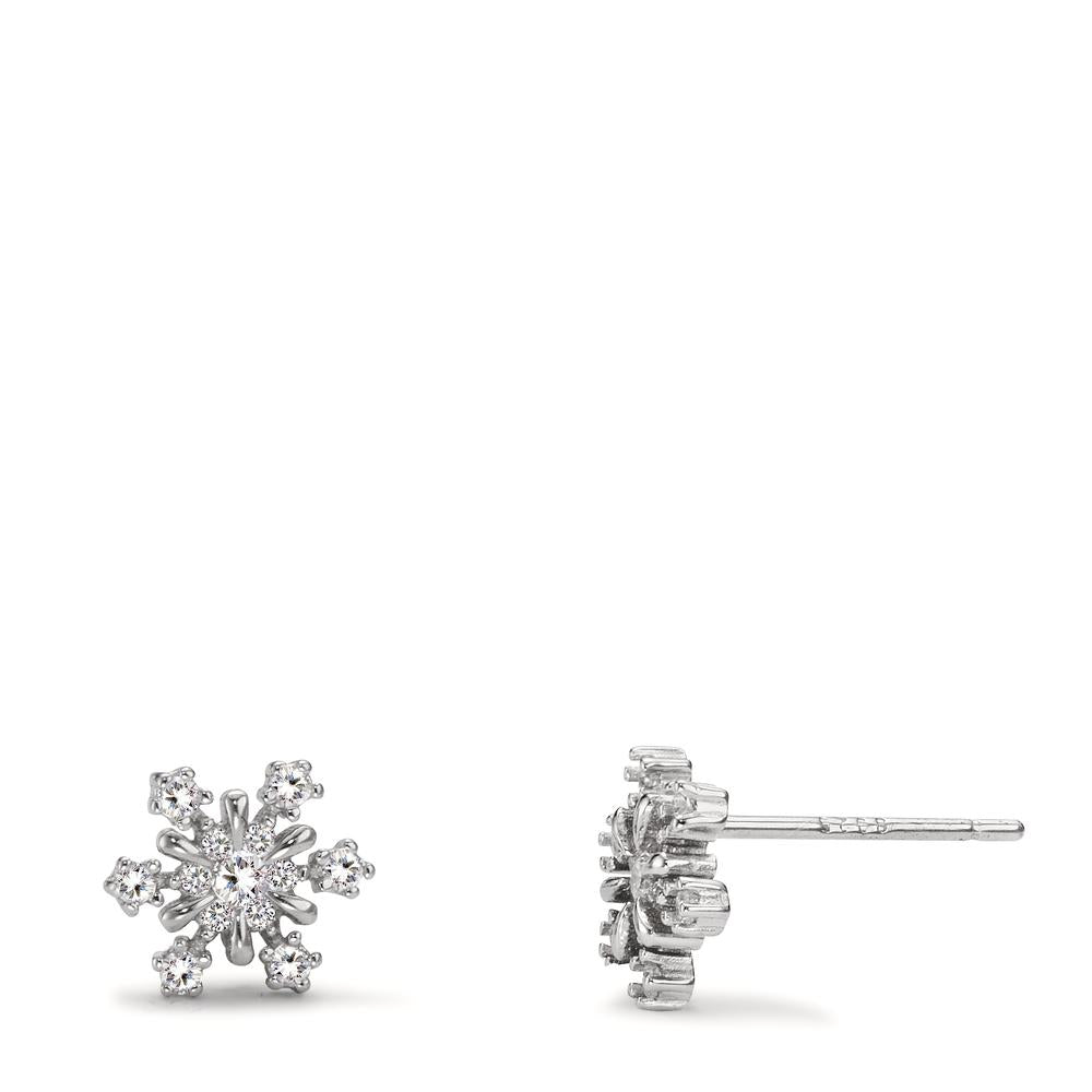 Clous d'oreilles Argent Zircone Rhodié Flocon de Neige Ø7.5 mm