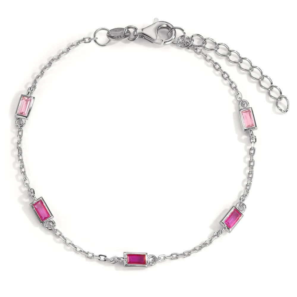 Armband Silber Zirkonia rosa, 5 Steine rhodiniert verstellbar