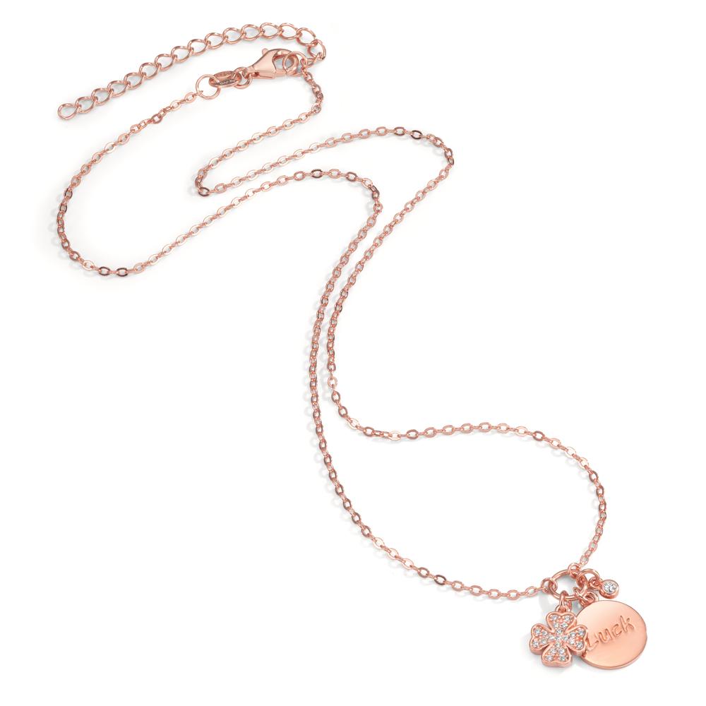 Collier Argent Zircone rosé Plaqué or Feuille de Trèfle 40-45 cm