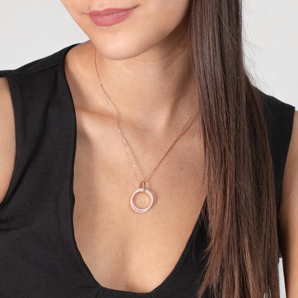 Collier Zilver Zirkonia Rosé Verguld 40-45 cm Ø20 mm