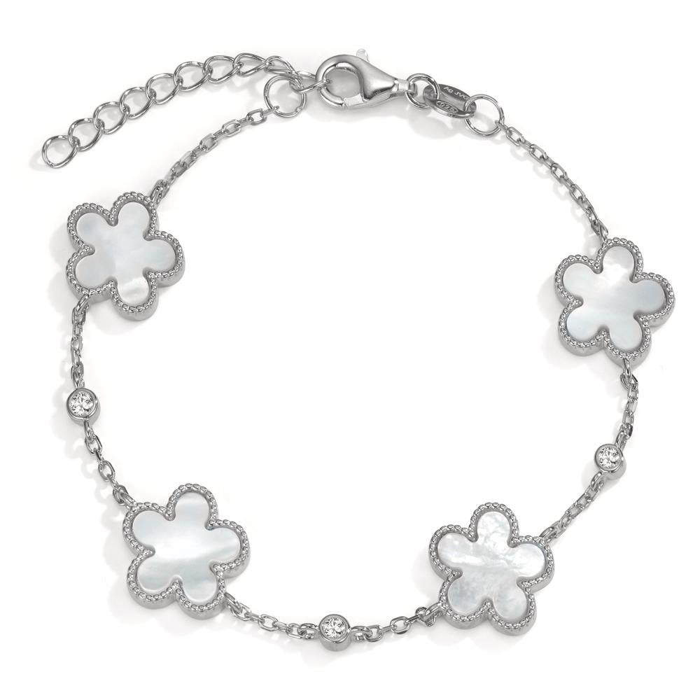 Armband Silber Zirkonia 3 Steine rhodiniert Perlmutt Blume verstellbar