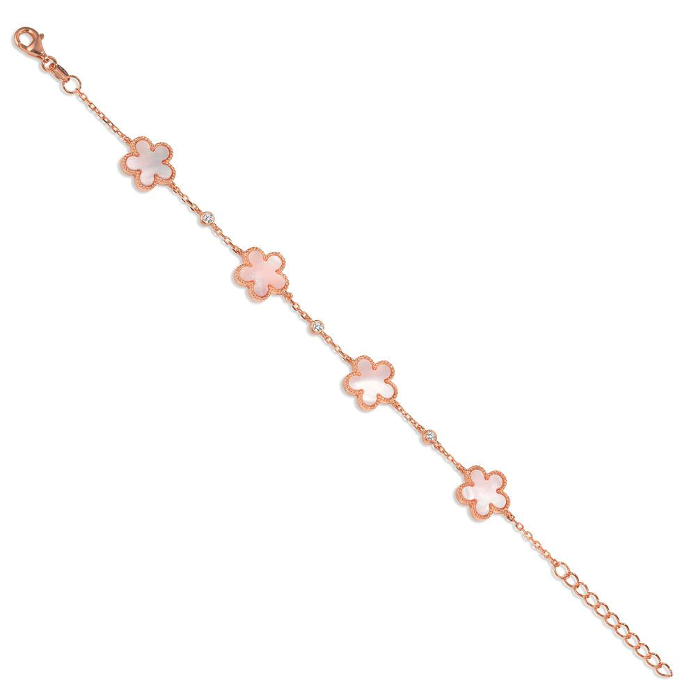 Armband Zilver Zirkonia 3 Steen Rosé Verguld Parelmoer Bloem 15.5-18 cm