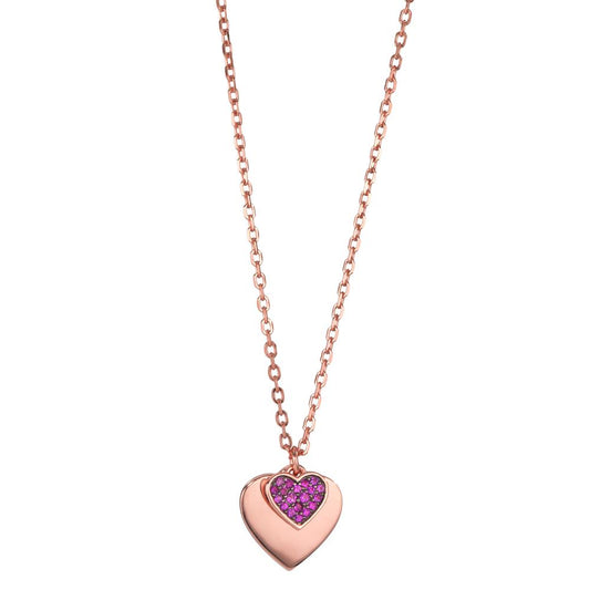 Collier Zilver Zirkonia roze Rosé Verguld Hart 40-45 cm