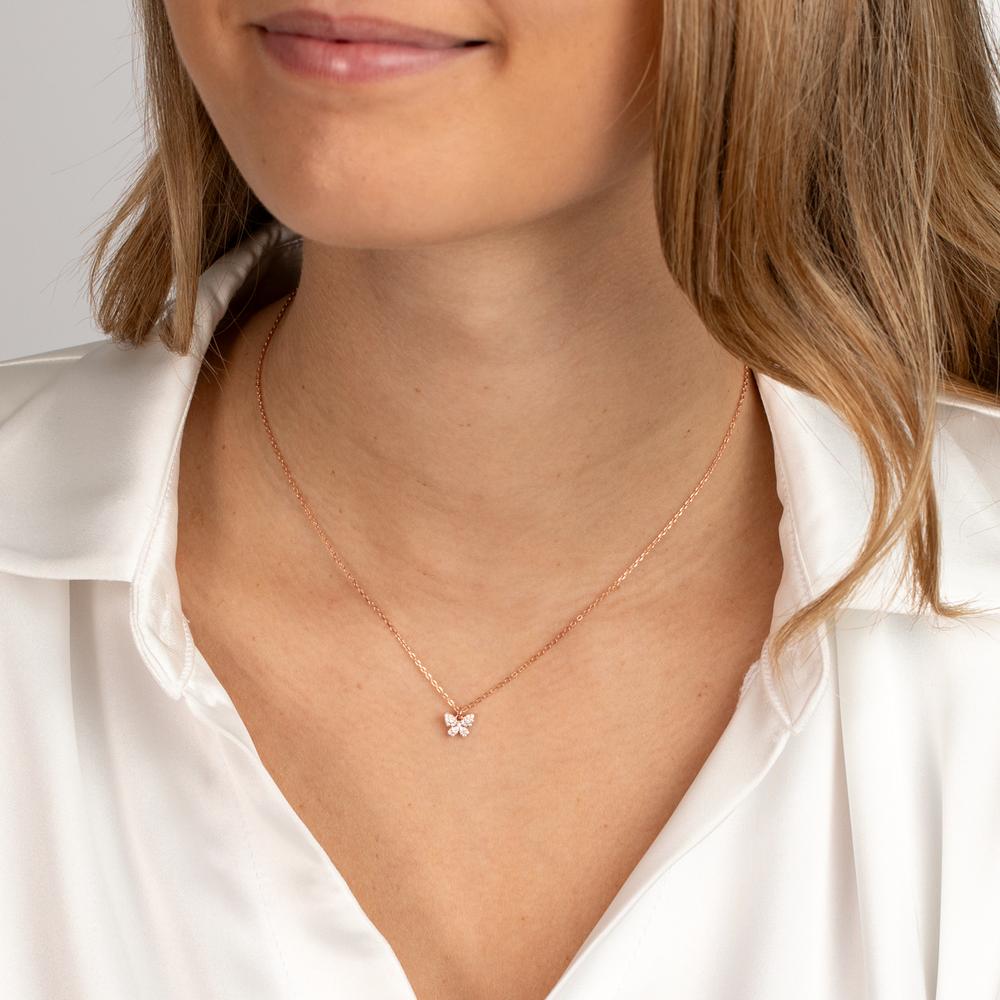 Collier Zilver Zirkonia Rosé Verguld Vlinder 40-45 cm Ø7.5 mm