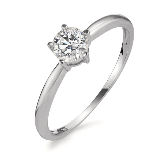 Bague solitaire Or blanc 18K Zircone Ø5.5 mm