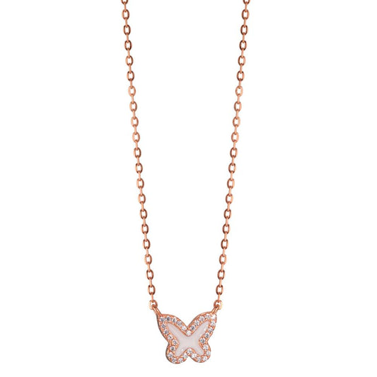 Collier Argent Zircone rosé Plaqué or Papillon 40-45 cm Ø9 mm