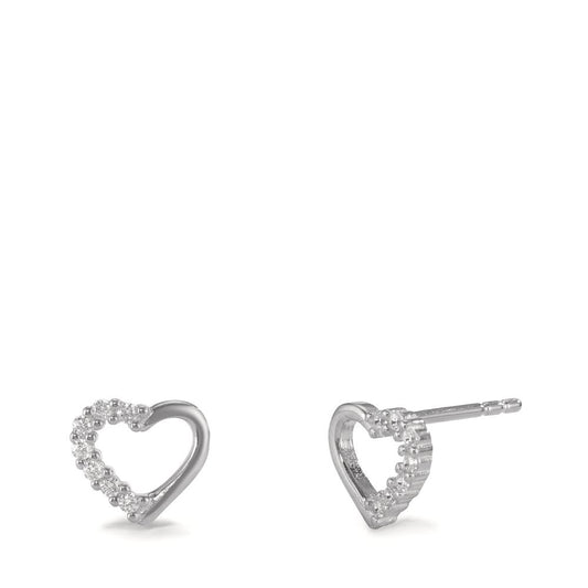 Clous d'oreilles Argent Zircone 14 Pierres Rhodié Coeur Ø7.5 mm