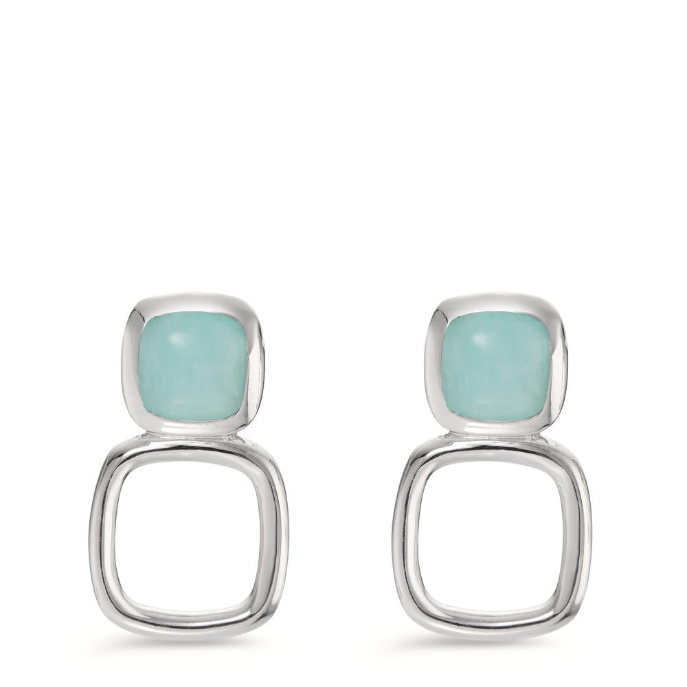 Pendant d'oreilles Argent Amazonite turquoise, 2 Pierres Rhodié