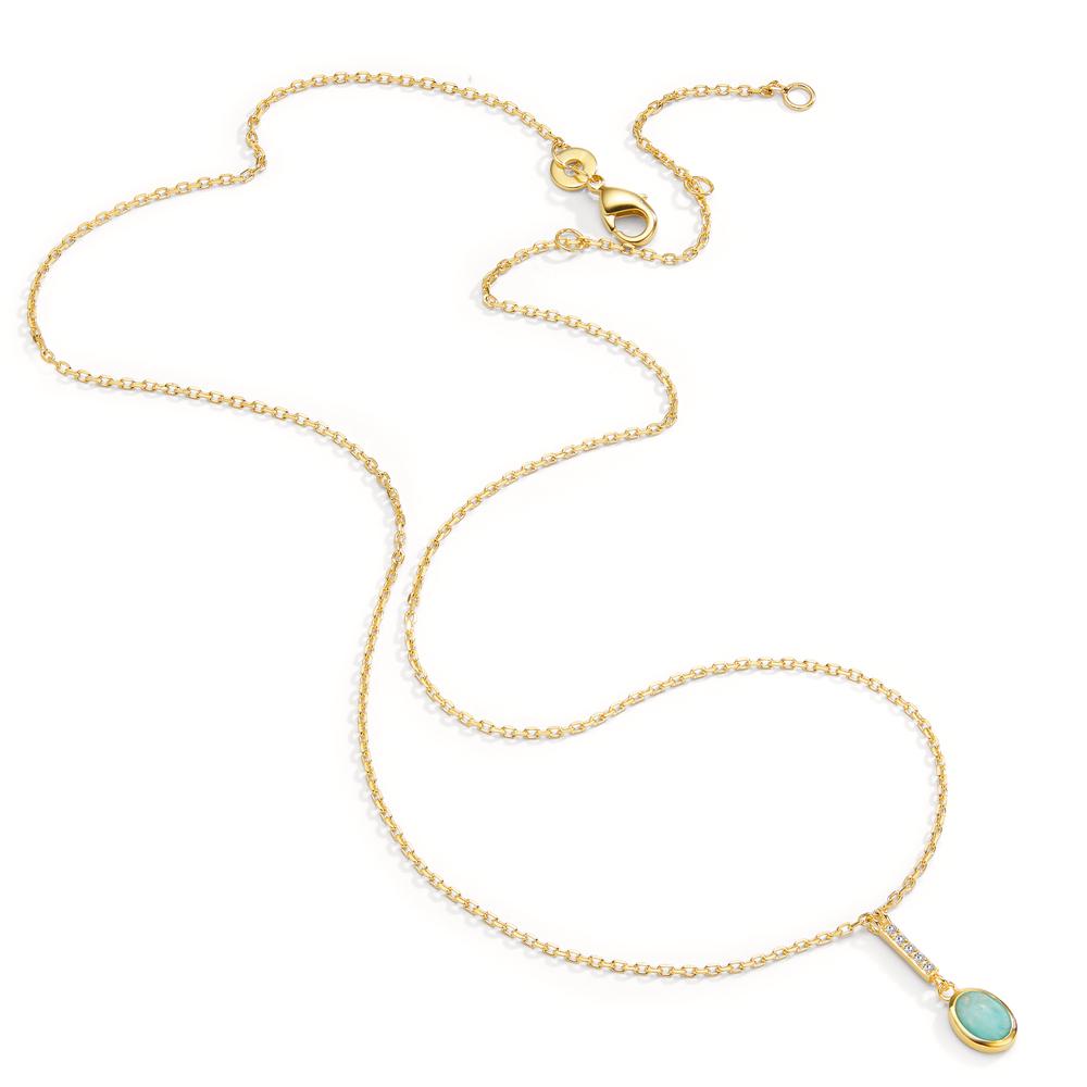 Collier Bronze Amazonite turquoise, 6 Pierres Plaqué or 40-45 cm