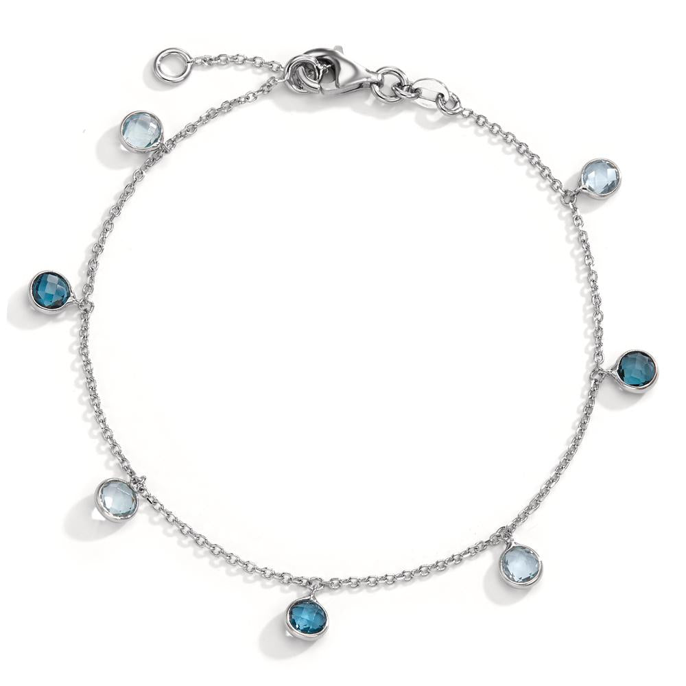 Armband 585/14 krt witgoud Topaas blauw, 7 Steen 17.5-19.5 cm