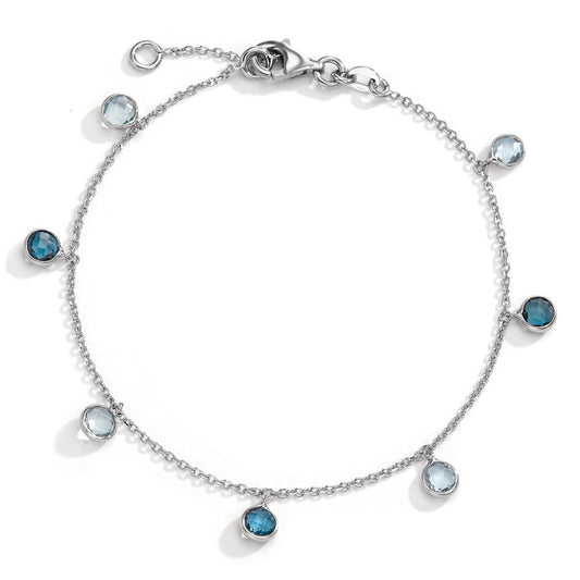 Bracelet Or blanc 14K Topaze bleu, 7 Pierres 17.5-19.5 cm