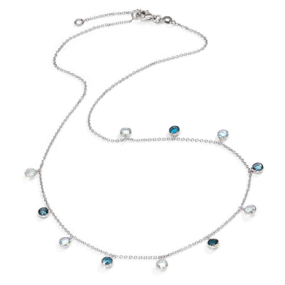 Collier Or blanc 14K Topaze bleu, 11 Pierres 42-45 cm