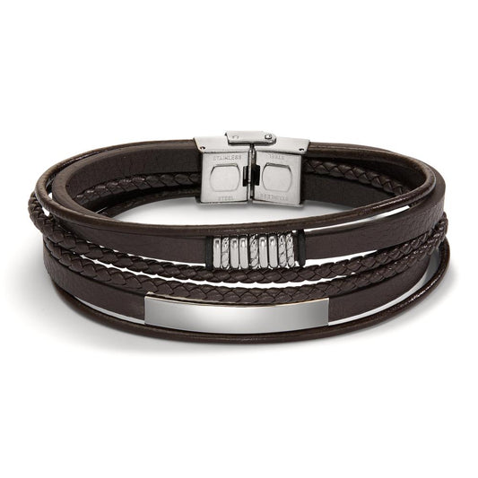 Armband Roestvrijstaal, Leder 21.5 cm