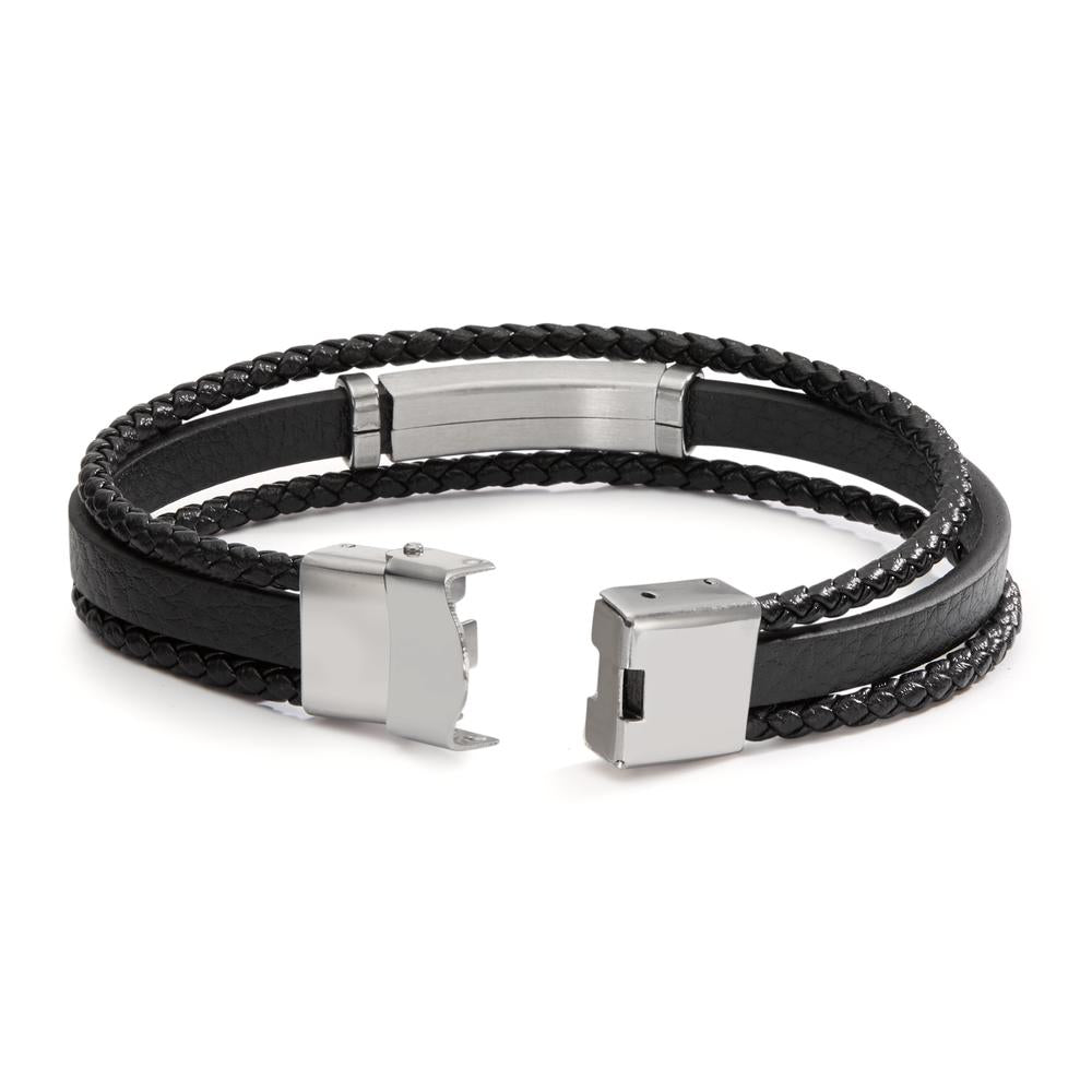 Armband Roestvrijstaal, Leder Zirkonia 2 Steen 21 cm