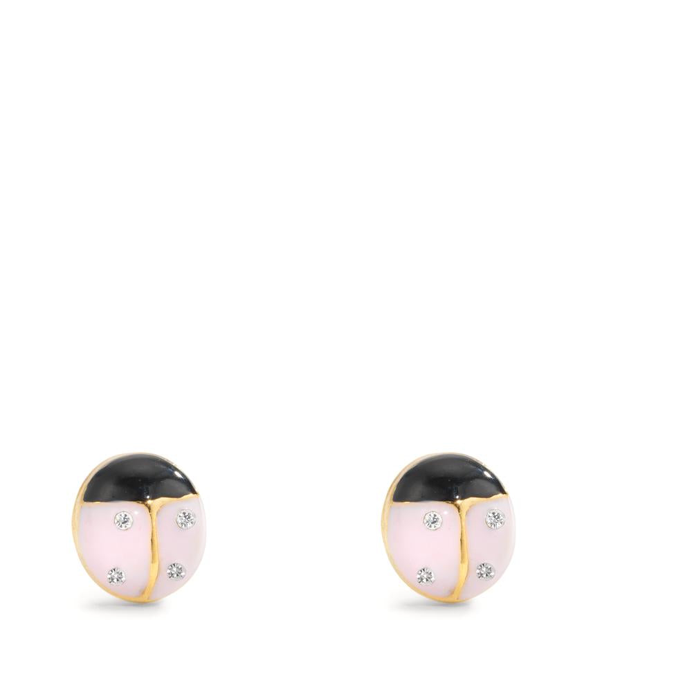 Clous d'oreilles Or jaune 9K, Silicone Zircone 8 Pierres Émaillé Coccinelle Ø5.5 mm