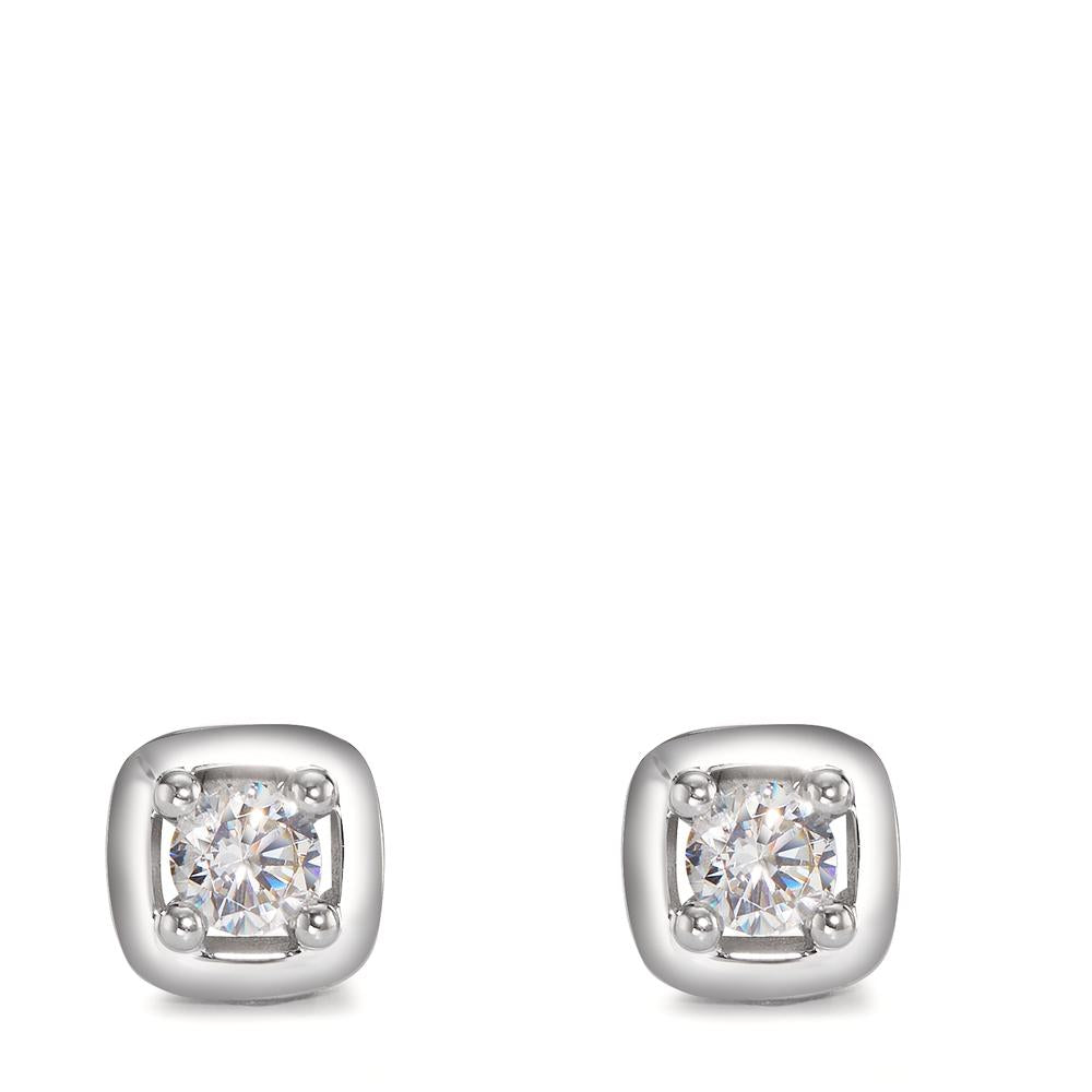 Clous d'oreilles Or blanc 9K Zircone 2 Pierres Ø7 mm