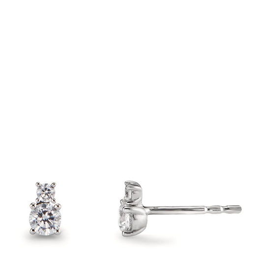 Clous d'oreilles Or blanc 9K Zircone 4 Pierres