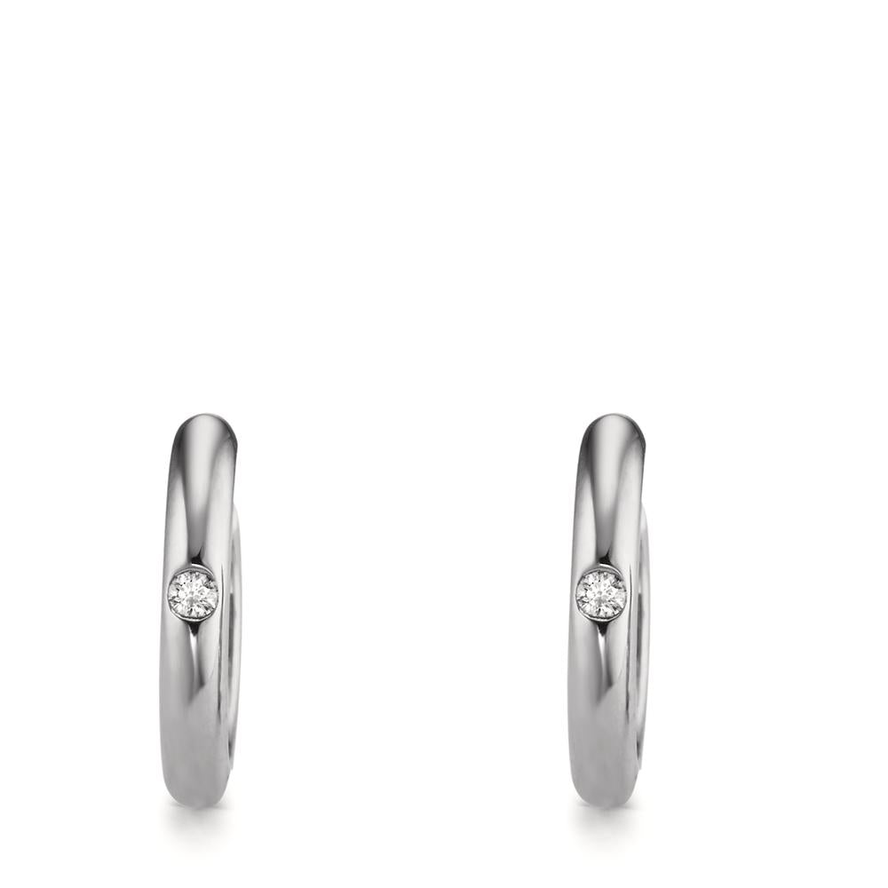 Créoles à charnières Or blanc 9K Diamant 0.04 ct, 2 Pierres, w-si