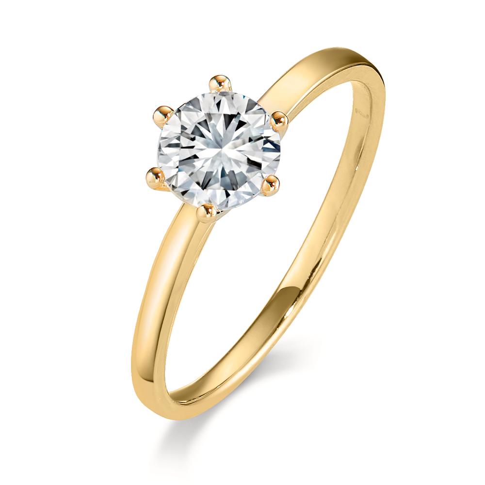 Solitaire ring 375/9 krt geel goud Zirkonia 6 mm